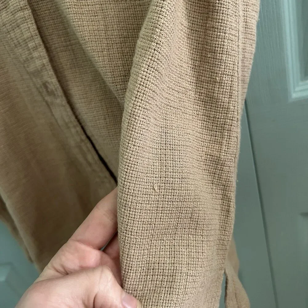 L.L. Bean Womens Twill Button Up Collared Shirt‎ Large Short Sleeve Tan